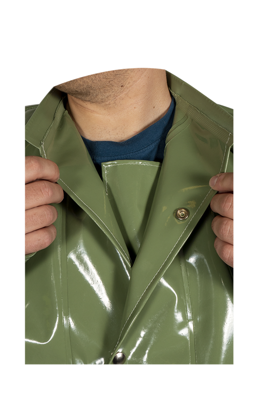 30" Jacket in FlexLite Green Sealed Only Snap Closure Tapered Sleeves
